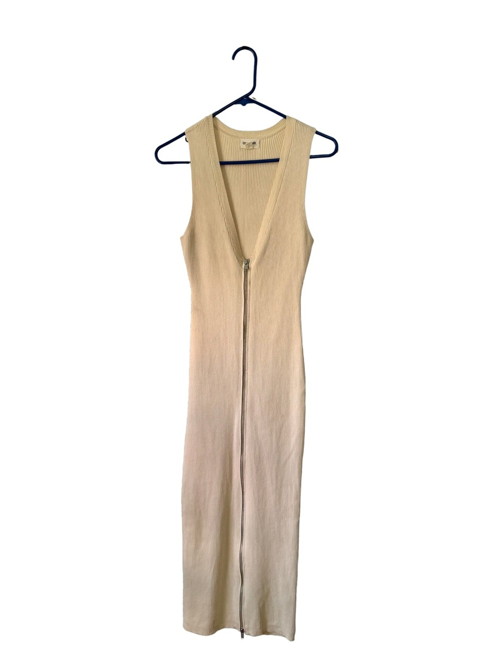 Sleeveless Zip-Front Midi Dress in Cream